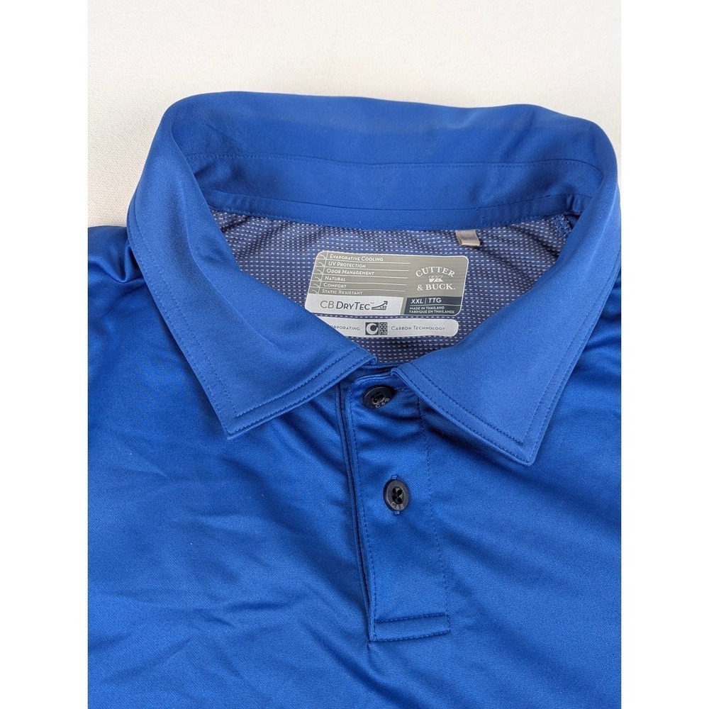 Cutter & Buck Mens XXL Blue CB DryTec Short Sleeve Golf Polo Shirt Carbon Tech